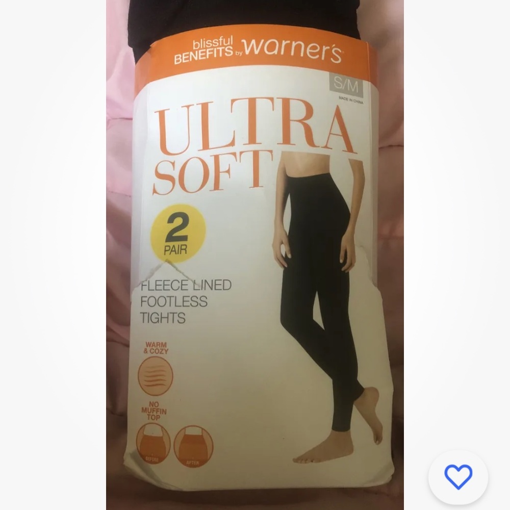 Blissful Benefits Ultra Soft 2 PR Fleece Lined Footless Tights S/M Black NEW